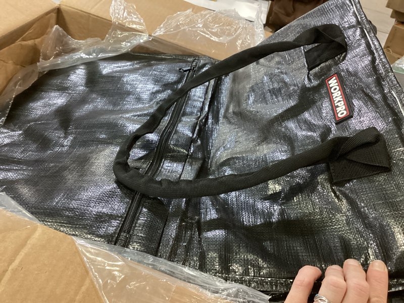Condition photo showing New/Like New for WORKPRO Large Reusable Grocery Bag on Wheels, Heavy Duty Rolling Shopping Tote with Handle, Folding Trolley on 5 Caster Wheels for Groceries, Laundry, Camping, Moving Black