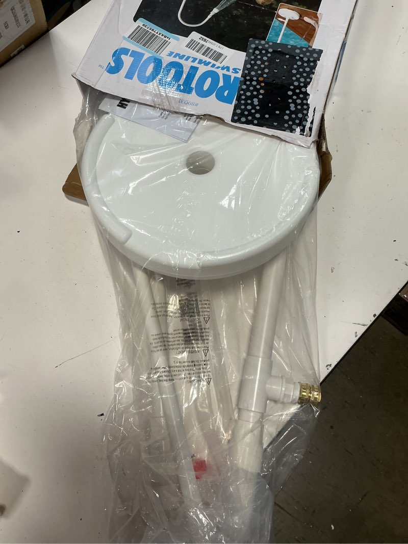 Condition photo showing Good Condition for swimline hydrotools tube style 7 foot poolside shower, adjustable head & foot tap spigot with valve controls, standard garden hose, environmentally friendly, outdoor backyard poolside beach spa outdoor shower w/ foot wash
