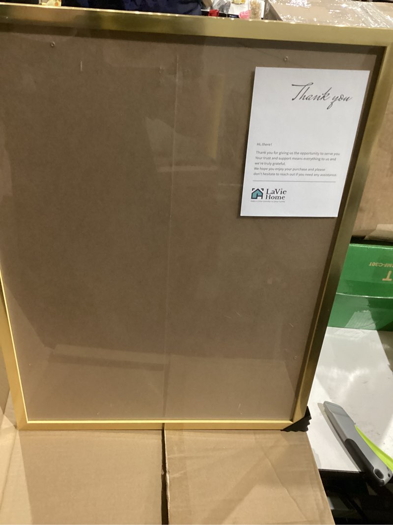 Condition photo showing New/Like New for lavie home 18x24 picture frame for wall display, 18x24 gold picture frame with hd plexiglas, 18 x 24 poster frame 1 pack, display frame for vertical or horizontal, classic collection