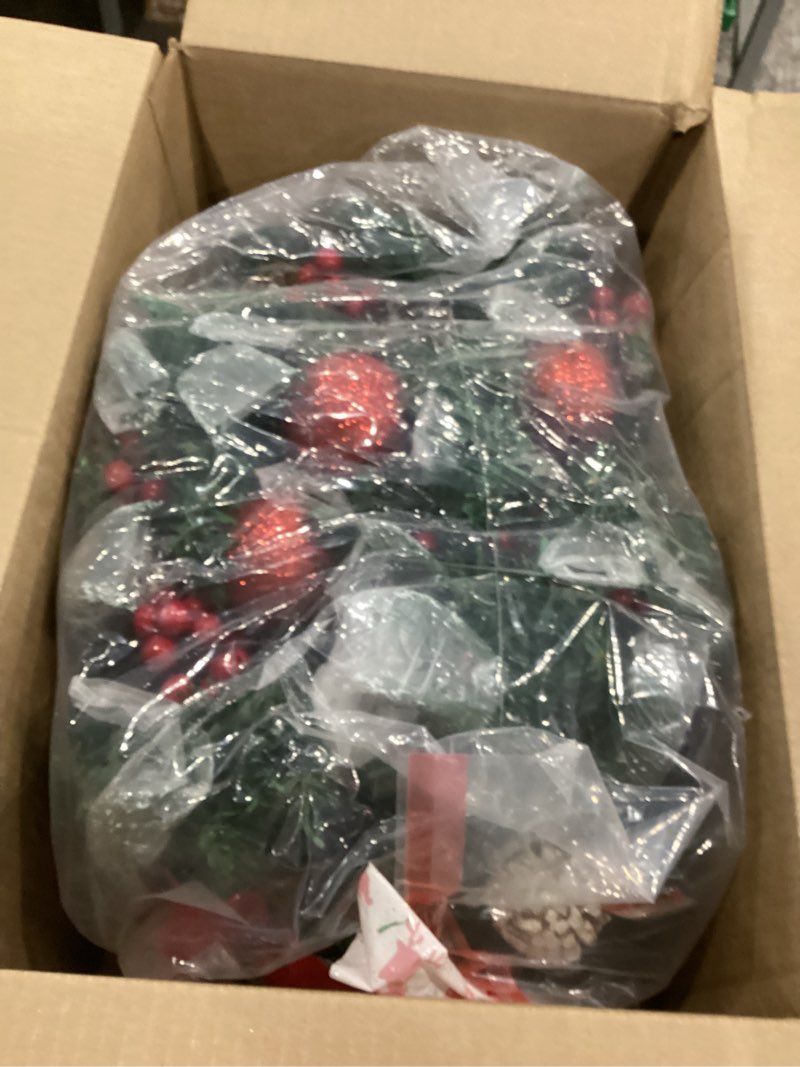 Condition photo showing As Is for Christmas Garland with Lights, 9FT Lighted Christmas Garland with 30 LED, Prelit Garland Battery Operated Garland Christmas Decorations for Stairs Railing Fireplace Mantle Front Door Porch Home 6#