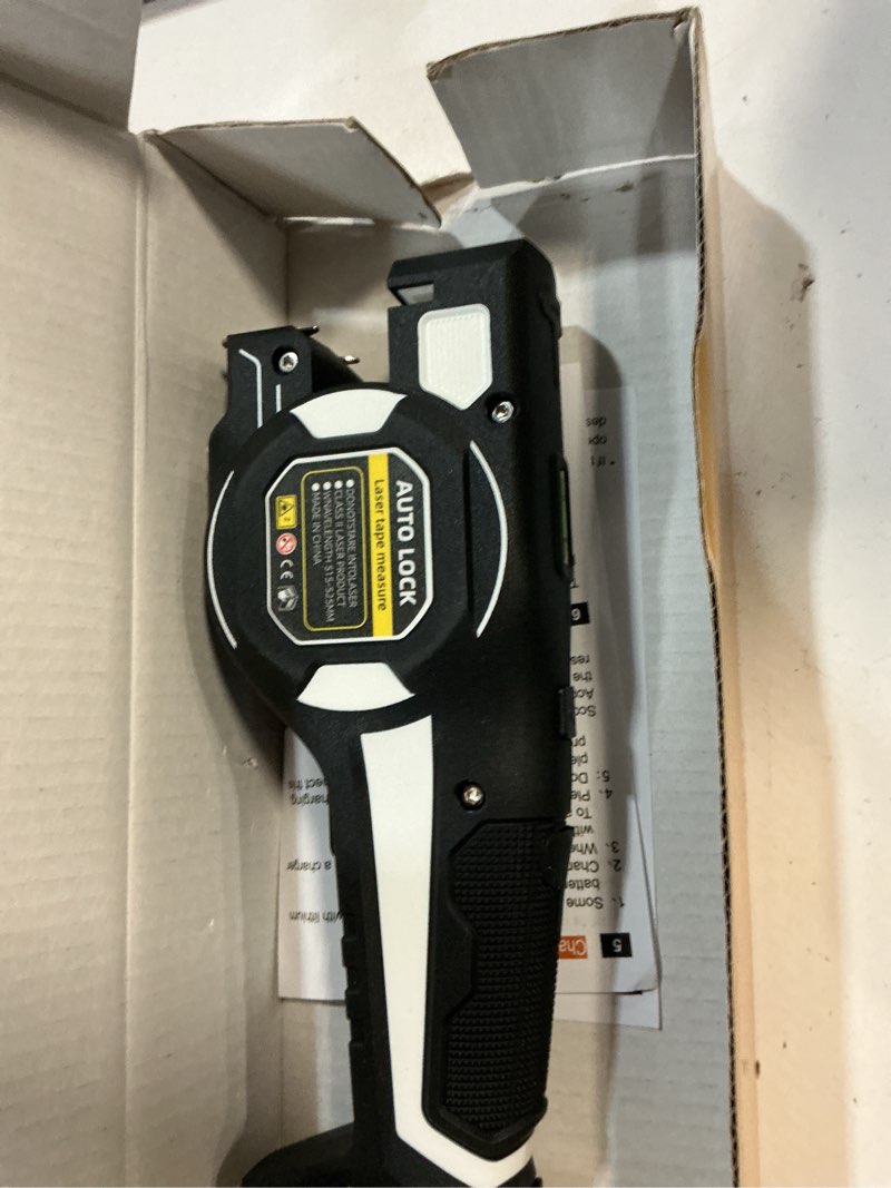 Condition photo showing Good Condition for laser alignment tape measure (upward + side green laser lines) for ceiling & picture hanging, auto-lock retractable metric tape, built-in bubble level, usb-c rechargeable, 16ft/5m (metric only) black metric only