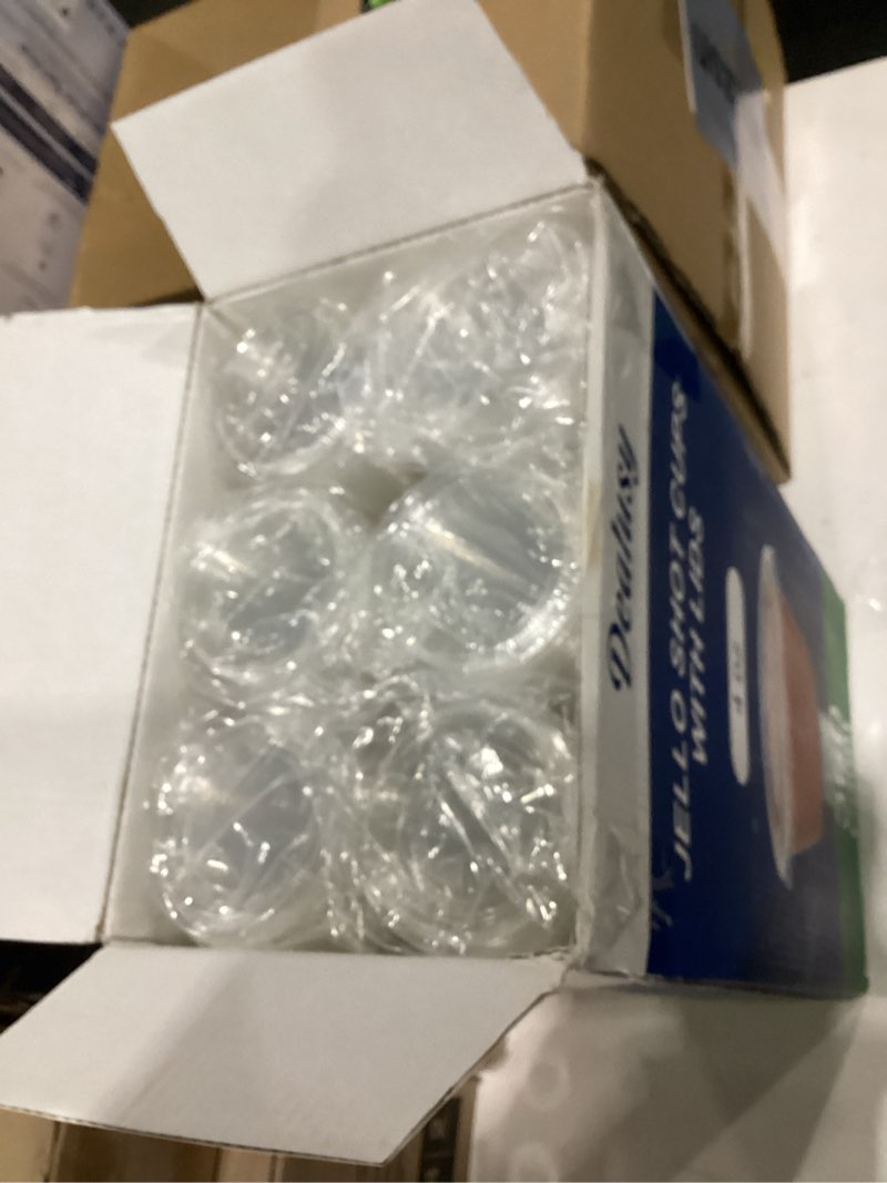Condition photo showing New/Like New for 360 Set 4 oz Jello Shot Cups with Lids, Sturdy & Food Safe Disposable Plastic Portion Condiment Dipping Sauce Cups, Small Containers for Salad Dressing