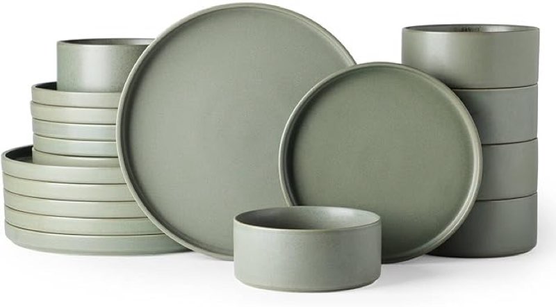 gbhome ceramic dinnerware sets for 6,stoneware plates and bowls sets,chip and crack resistant | dishwasher & microwave safe dishes set,scratch resistant- service for 6 (18pc)- green