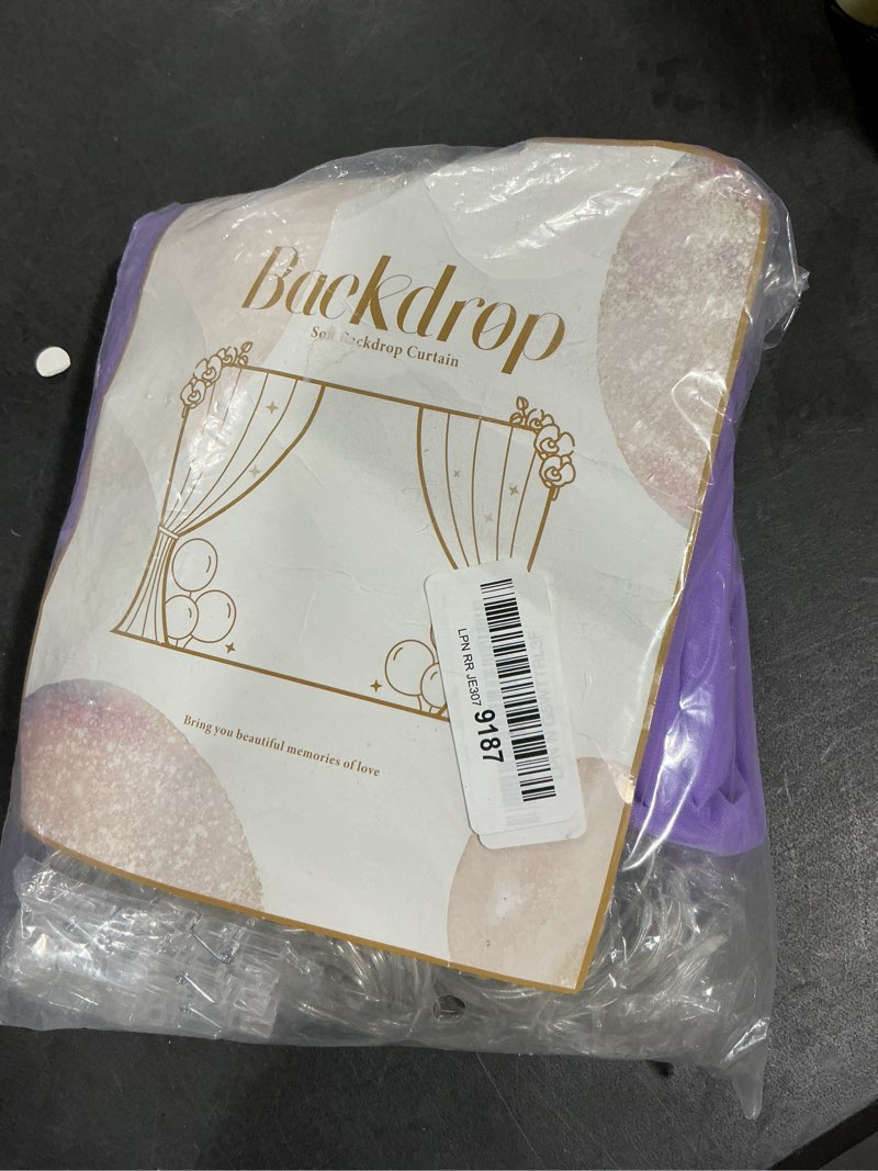 Condition photo showing New/Like New for Lavender Tulle Photo Backdrop Curtain with Lights String for Parties Wedding Bridal Shower Sheer Lavender Curtain Backdrop for Birthday Baby Shower Photo Booth Photography 10ft x 8ft 10ft x 8ft ( 5ft(W) x 8ft(H), 2 panels ) Lavender