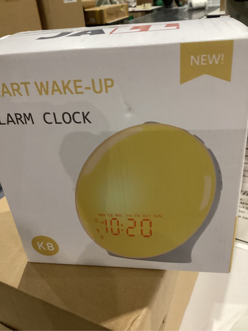 Condition photo showing Good Condition for Wake Up Light Sunrise Alarm Clock for Kids, Heavy Sleepers, Bedroom, with Sunrise Simulation, Sleep Aid, Dual Alarms, FM Radio, Snooze, Nightlight, Daylight, 7 Colors, 7 Natural Sounds, Ideal for Gift White