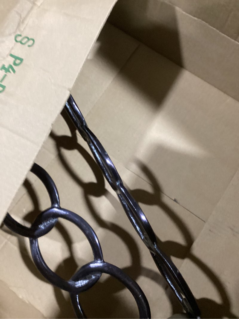 Condition photo showing As Is for Deco 79 Aluminum Metal Geometric Decorative Candle Holder Chain Link Candle Stand, Set of 2 Candlestick Holder 23", 19" H, Dark Gray 2 PIECES CONVENIENTLY SIZED Dark Gray