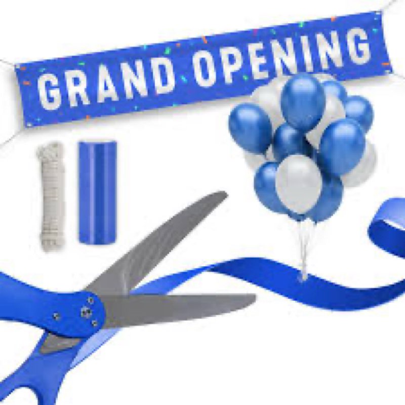 SIRCLES Grand Opening Ribbon Cutting Ceremony Kit - 25\" Giant Scissors, 5yd of 4\" Wide Ribbon, 10ft Banner, 8 Blue & 8 White Balloons, 19 ft Banner Rope, 2 Rolls Balloon Ribbon - Grand Opening Kit