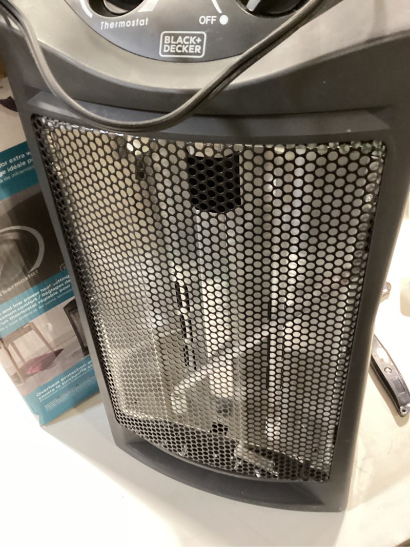 Condition photo showing Good Condition for black+decker infrared radiant quartz tower heater, 1500w space heater with adjustable thermostat, portable heater with 2 settings, personal heater for home and office, bhti06, black infrared quartz