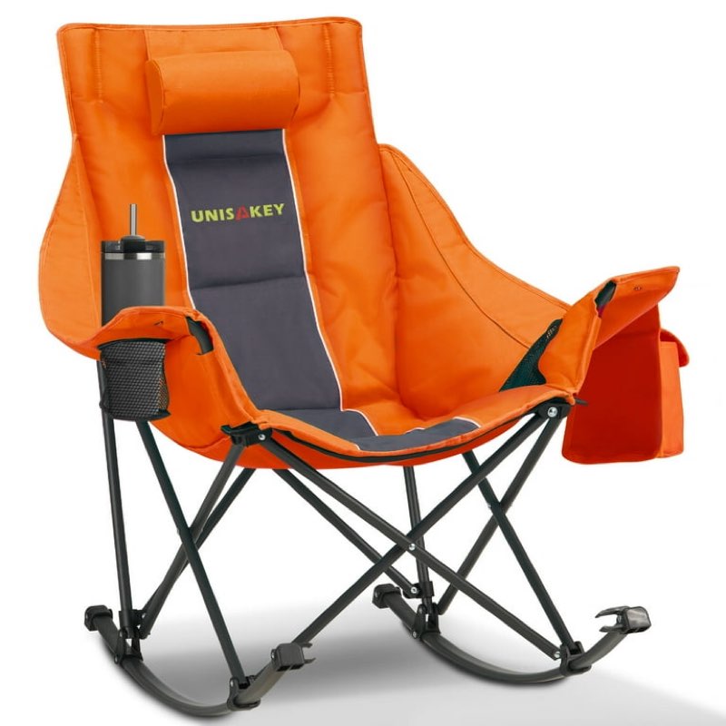 hersunpl oversized rocking camping chair - 400lbs capacity, 600d fabric, foldable outdoor chair with cup holder & headrest for camping, beach, backyard