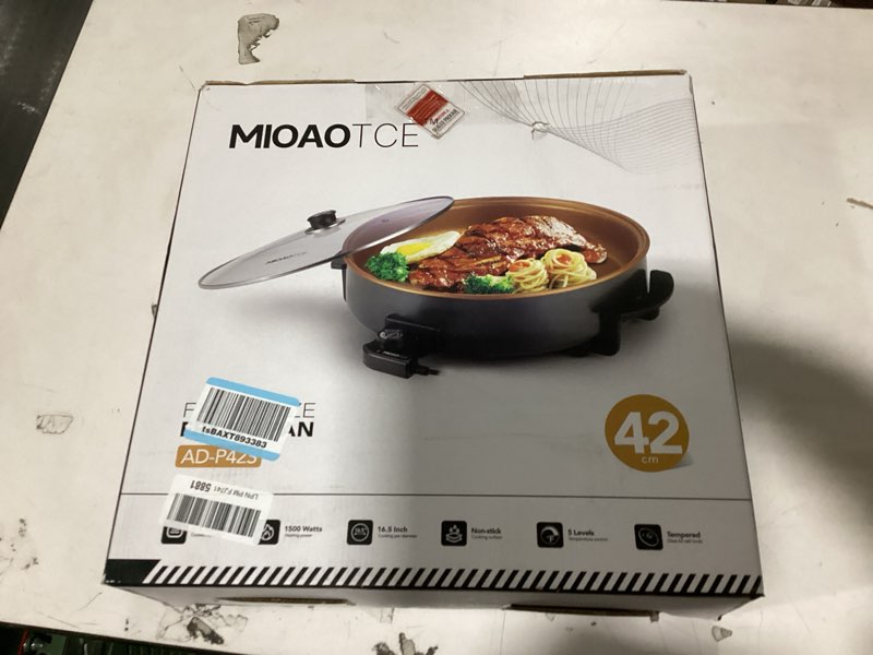 Condition photo showing As Is for MIOAOTCE 16" Extra Large Electric Skillet with lid, Ceramic Nonstick Coating Electric Frying Pan, 15