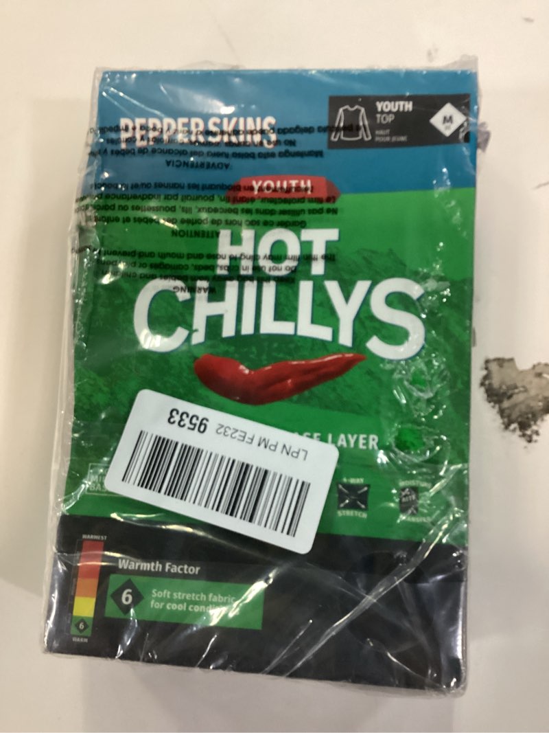 Condition photo showing New/Like New for Hot Chillys Youth Pepper Skins Crewneck Moisture-Wicking Soft Midweight Thermal Long Sleeve Base Layer Top Medium Black