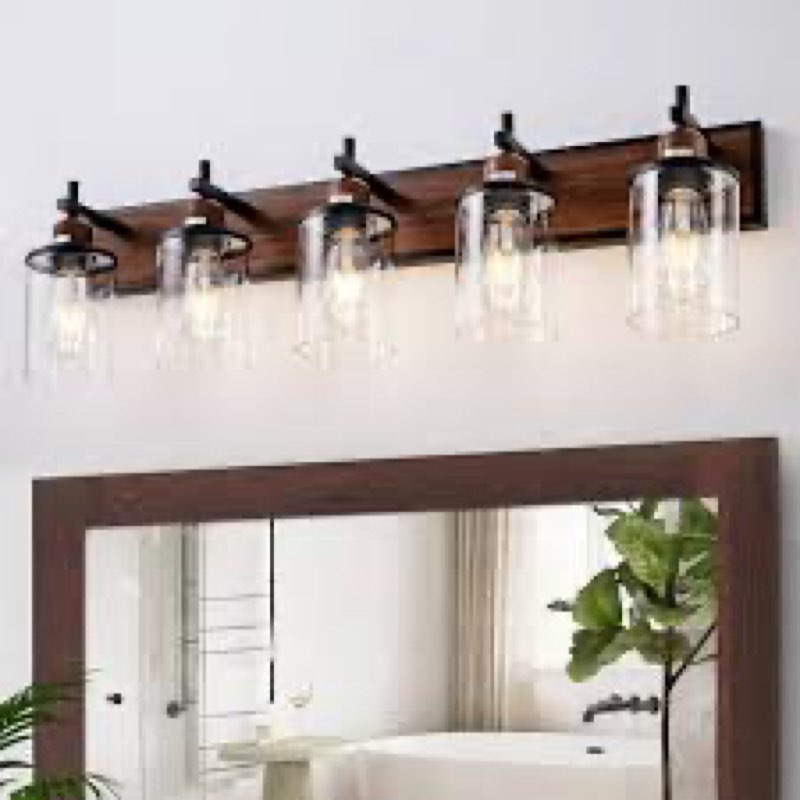 23 inches Large Farmhouse Vanity Light for Bathroom, Farmhouse Bathroom Vanity Light with Bubble Glass Shades, 5 Light Rustic Over Mirror E26 Base