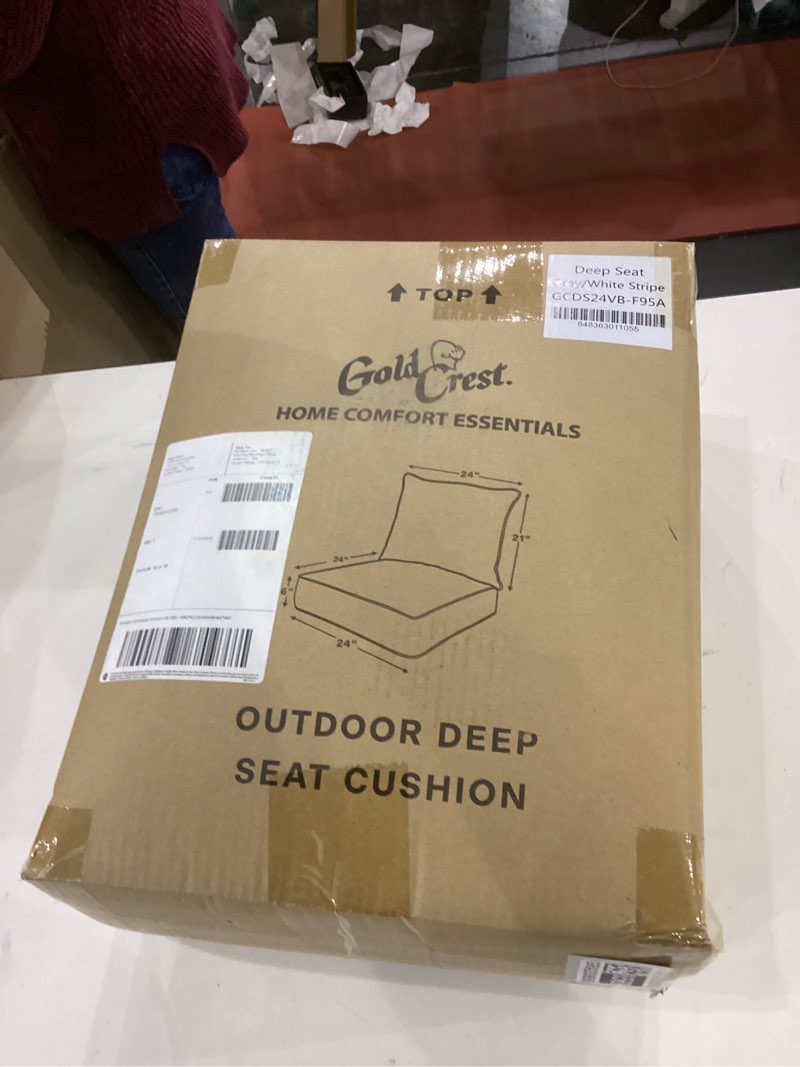 Condition photo showing New/Like New for California Umbrella GCDS24VB Deep Seat Cushion, 24" x 24", Grey/White