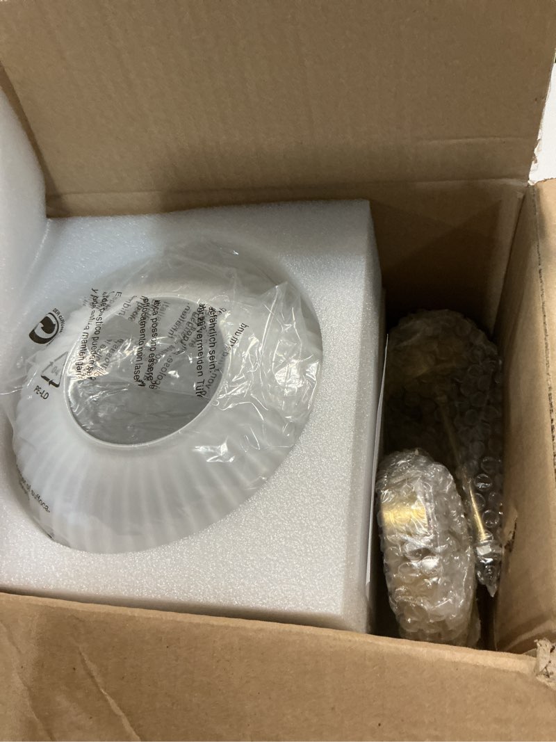 Condition photo showing Good Condition for KCO Lighting Ribbed Milk Glass Flush Mount Light Gold and White Ceiling Lights Brass Kitchen Lighting Fixtures Small Globe Semi Flush Mount Ceiling Light for Hallway Stairway White-20cm