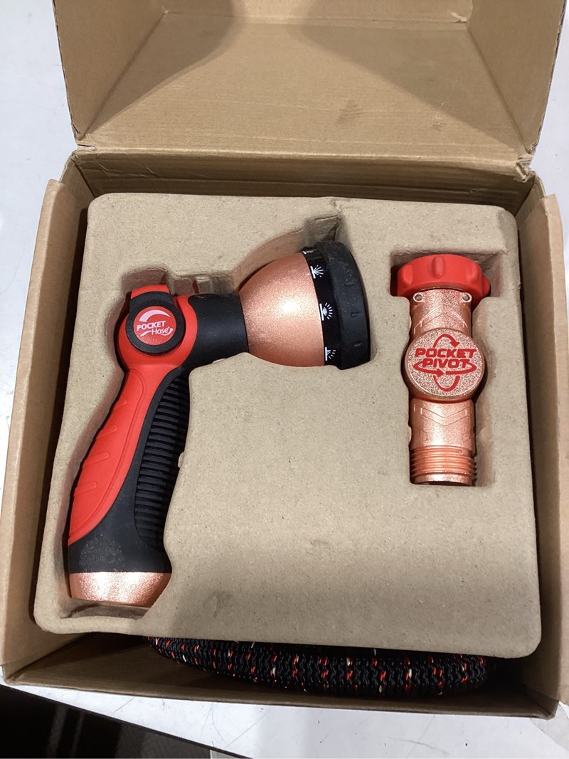 Condition photo showing As Is for pocket hose ballistic 50 ft expandable garden hose, no-kink, as seen on tv | anti-burst sleeve reinforced with bulletproof fiber, 360° swiveling pocket pivot connector, lightweight compact design