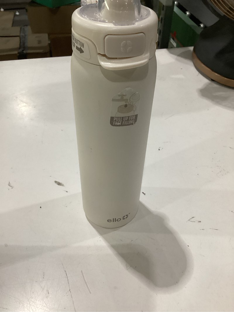 Condition photo showing As Is for ello pop & fill insulated stainless steel water bottle with quick fill lid, leakproof locking, sip or chug spout, bpa-free, double wall vacuum insulated for sports, travel & school- 22oz / 32oz / 40oz 32oz tonal cream