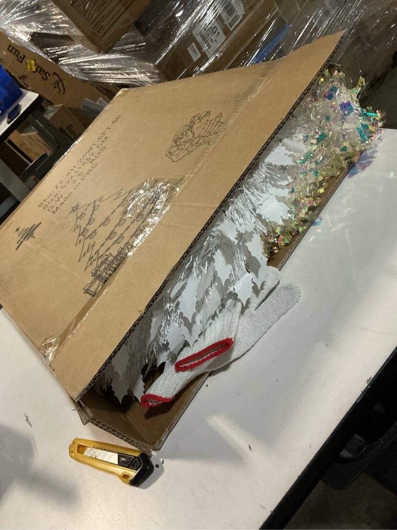 Condition photo showing New/Like New for 5 ft White Tinsel Christmas Tree - Collapsible Pop Up Christmas Tree with Storage Bag