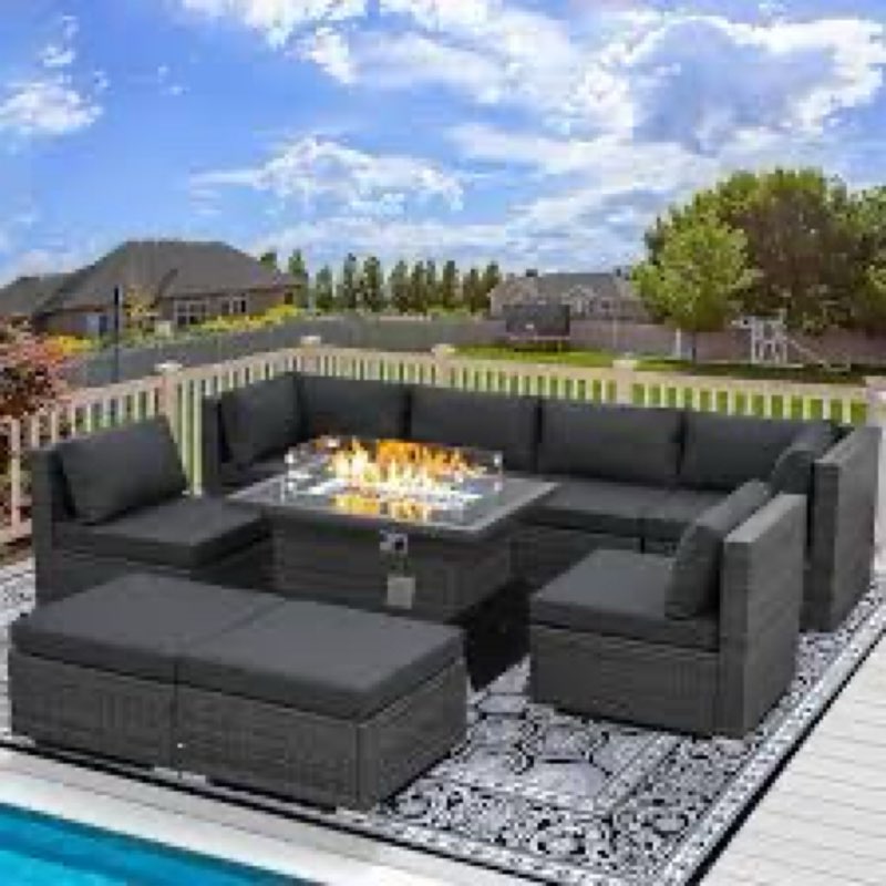 9 - Piece Outdoor Modular Sectional Set with Fire Table INCOMPLETE 
