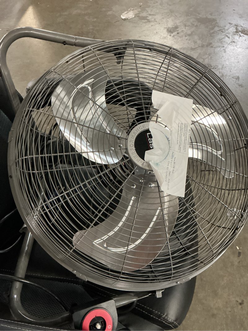 Condition photo showing As Is for lasko 20" high velocity commercial floor or wallmount fan with remote control, h20660, black