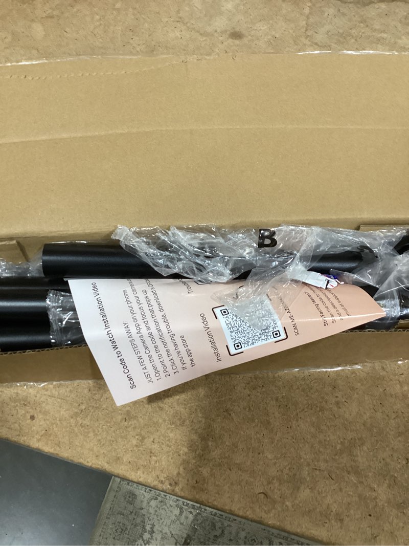 Condition photo showing Good Condition for allzone adjustable tension curtain rod, 42 to 78 inches, spring loaded curtain rods no drilling, renter friendly tension rod for windows, shower, closet, no drill, non-slip, black black 42-78 inches