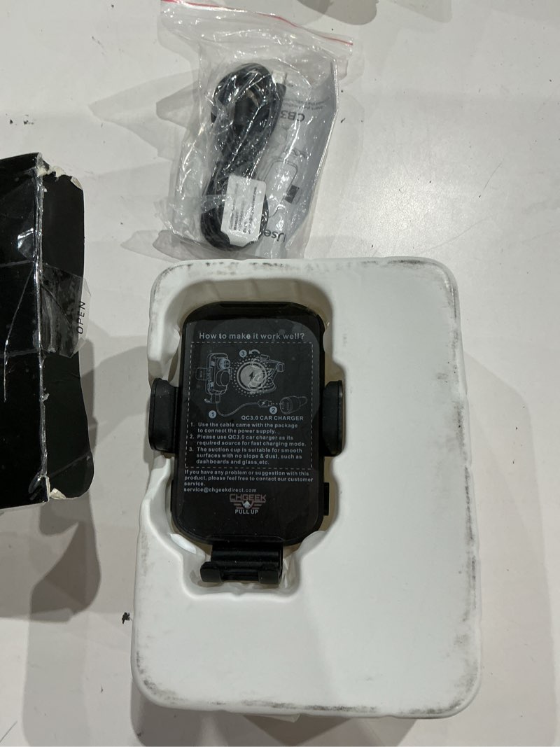 Condition photo showing As Is for wireless car charger phone holder mount, 15w fast charging auto clamping phone holders for your car dashboard windshield air vent car accessories for iphone, samsung galaxy, google pixel etc