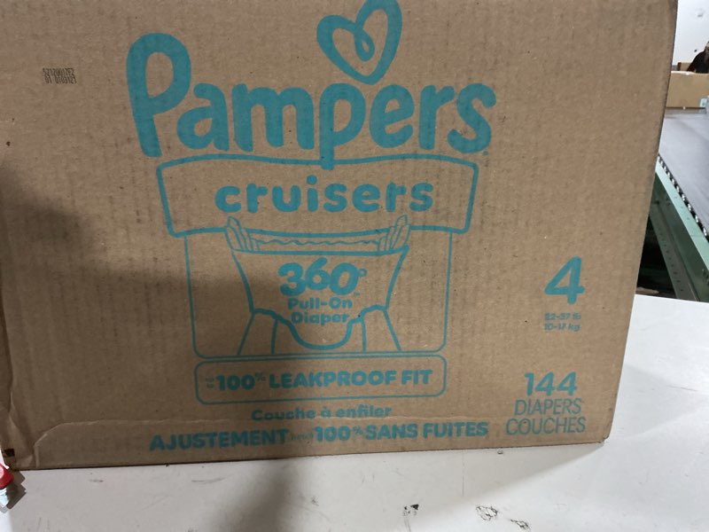 Condition photo showing New/Like New for Pampers Diapers - Cruisers 360 - Size 4, 144 Count, Babyproof up to 100% Leakproof Pull-On Diaper Size 4 144