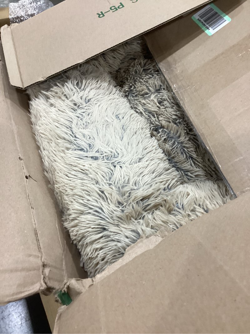 Condition photo showing As Is for best friends by sheri the original calming donut dog bed for medium dogs up to 45 lbs, shag faux fur, taupe, medium, 30"x30" taupe shag medium