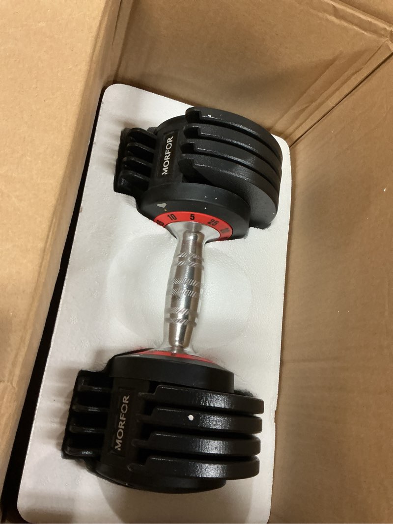 Condition photo showing Good Condition for adjustable dumbbell (single) 25lbs black all-in-one exercise & fitness dumbbell for men & women fast adjust weight with anti-slip metal handle & red dial safe lock system handy for home gym