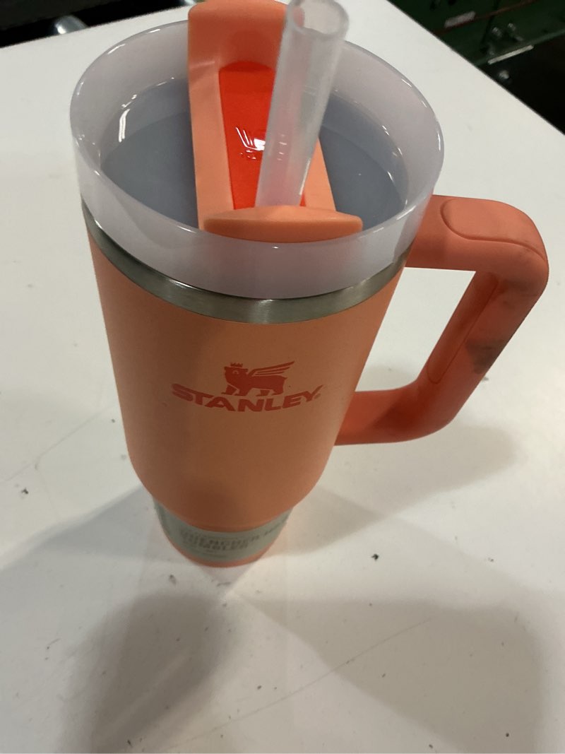 Condition photo showing As Is for stanley quencher h2.0 tumbler with handle and straw 30 oz | flowstate 3-position lid | cup holder compatible for travel | insulated stainless steel cup | bpa-free | nectarine 30 ounces nectarine