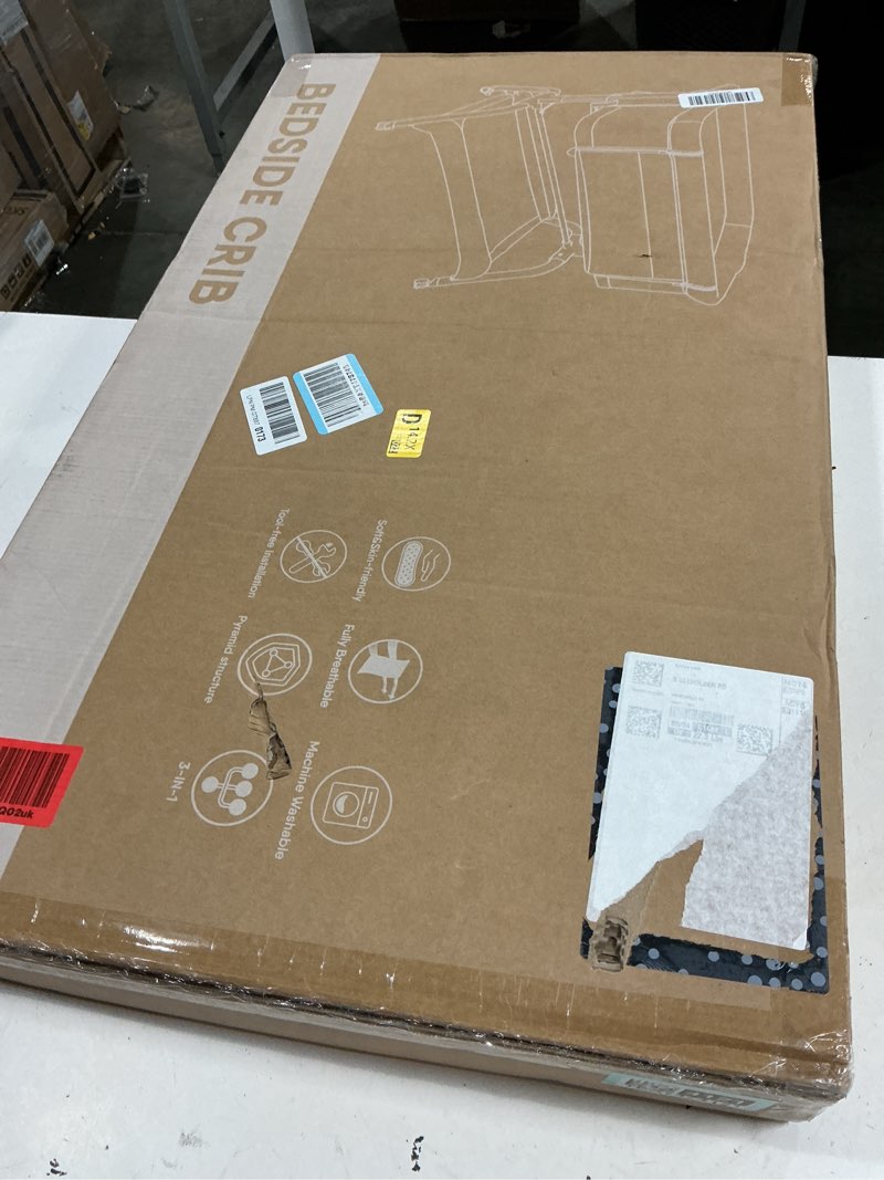 Condition photo showing New/Like New for baby bassinet bedside crib, 3-in-1 baby bassinet bedside sleeper with mattress and soft, breathable sheet, full-mesh sides, 6-height adjustable, stable and secure crib for newborns wood grain legs + beige bed
