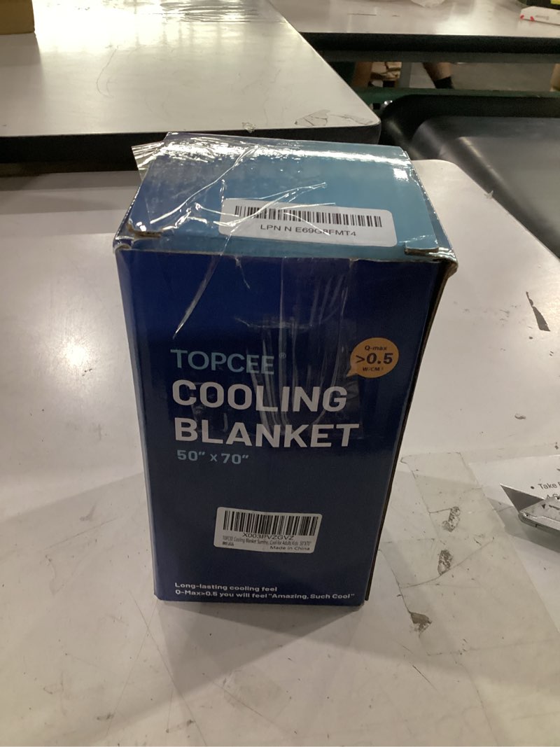 Condition photo showing As Is for topcee cooling blanket, summer cooling blankets for hot sleepers, arc-chill q-max>0.5 cool fiber, oeko-tex 100% certified, soft, breathable, double-side bed throw,keep cool for adults kids 50"x70" blue-new 50"x70"