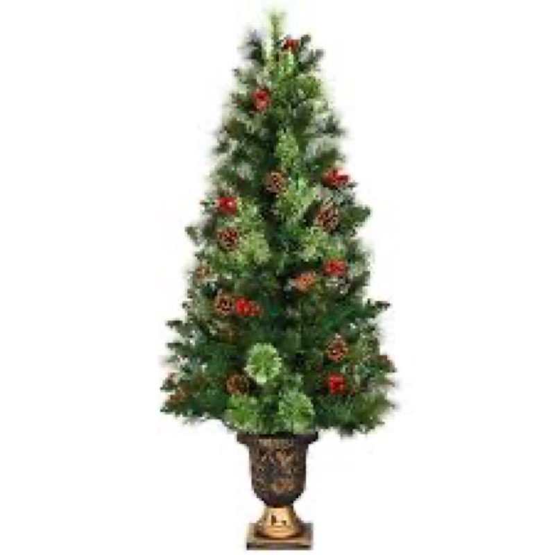 LAVEVE 4FT Outdoor Christmas Tree with Lights in Vintage Potted Base, Battery Operated Xmas Tree wit