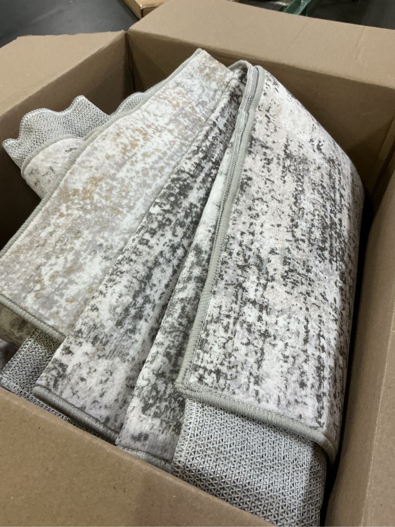 Condition photo showing Good Condition for iohouze abstract area rugs 6x9 ft washable rugs for living room, non slip dining room rug, printed faux wool rugs for bedroom, floor carpet for office nursery playroom, grey beige 6' x 9' (rectangular) ash grey/beige