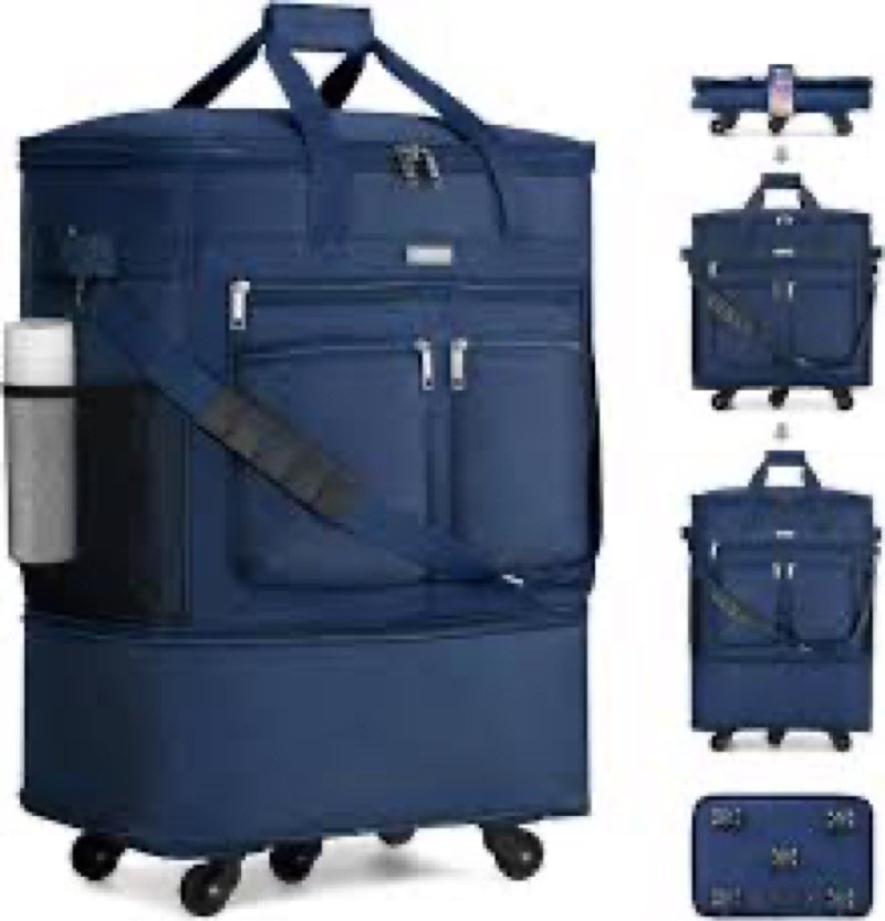 milada expandable luggage bags for travel foldable suitcase with wheels collapsible rolling travel duffle bag lightweight large suitcases without telescoping handle,  blue