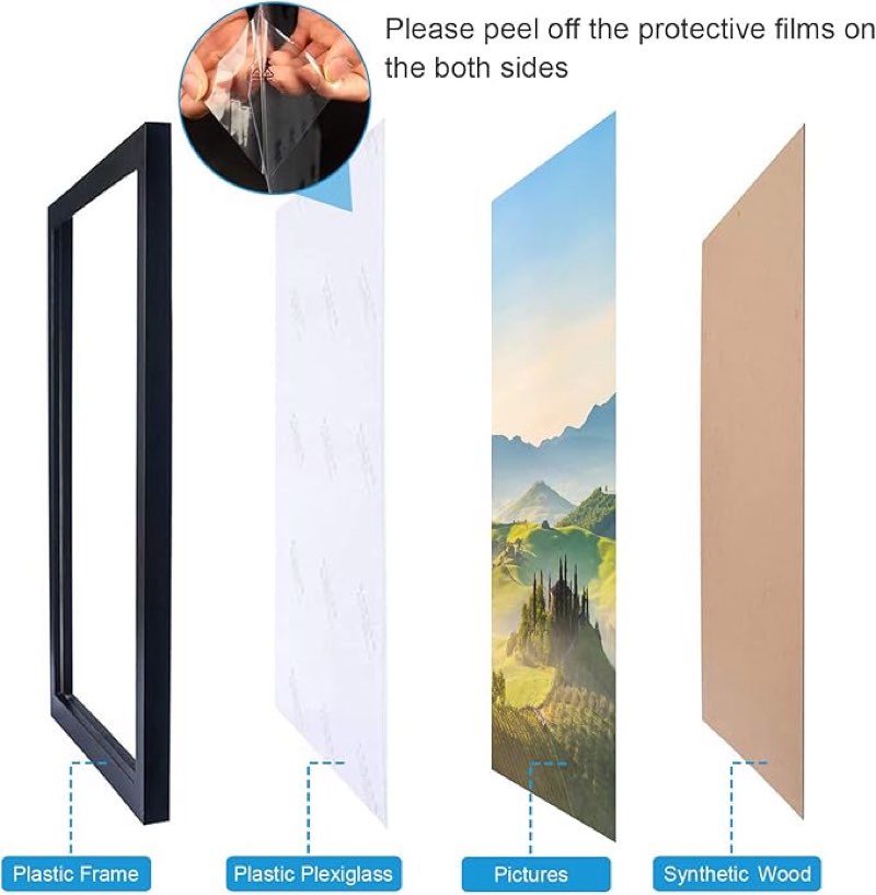 black picture frames, photos frame with plexiglass, wall gallery photo frames, horizontal and vertical for wall mounting home office decoration