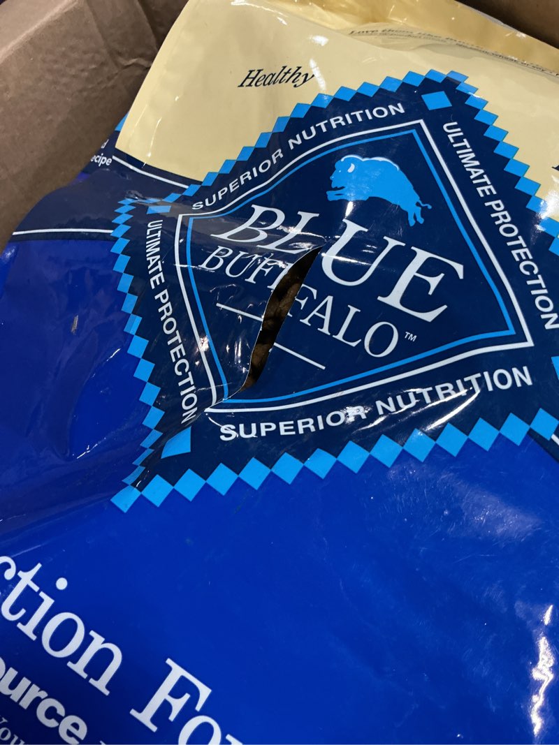 Condition photo showing As Is for best by 04/23/27 blue buffalo life protection formula adult dry dog food, helps build and maintain strong muscles, made with natural ingredients, chicken & brown rice recipe, 15-lb. bag