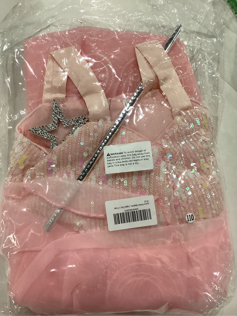 Condition photo showing New/Like New for Wicked Glinda Dress Costume for Girls, Pink Tulle and Sequin Witch Dress for Kids Christmas?Halloween Cosplay Costumes Pink 4-5 Years