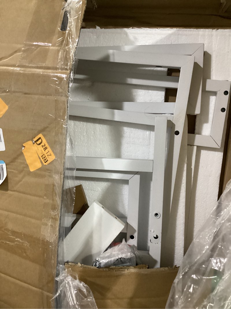 Condition photo showing As Is for (similar to )(white)55.1 x 23.6 inch computer desk with power outlets, 1.2 inch extra-thick desktop, deeper office desk with robust metal tubes, gaming writing work desk for home office, rustic brown and black rustic brown+black 55inch with power outlets