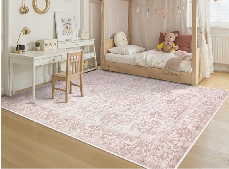 5×7 washable boho area rugs,neutral vintage low pile lightweight large carpet for living room,bedroom,office,dining room and farmhouse with non slip backing, 5' x 7' (rectangular)