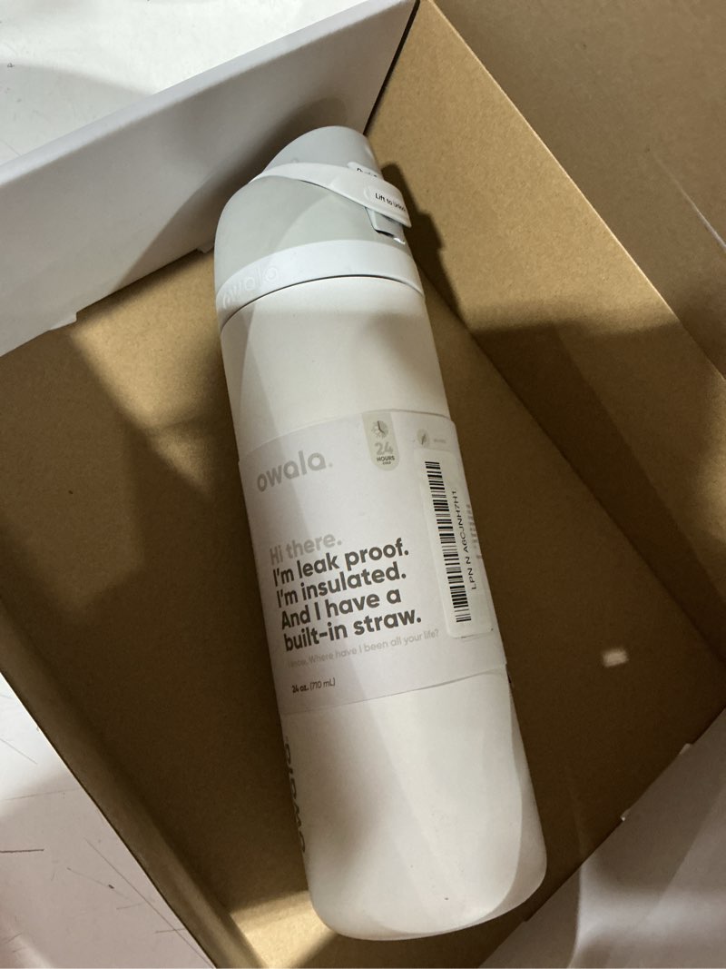 Condition photo showing Good Condition for owala freesip insulated stainless steel water bottle with straw, bpa-free sports water bottle, great for travel, 24 oz, shy marshmallow shy marshmallow 24 ounces