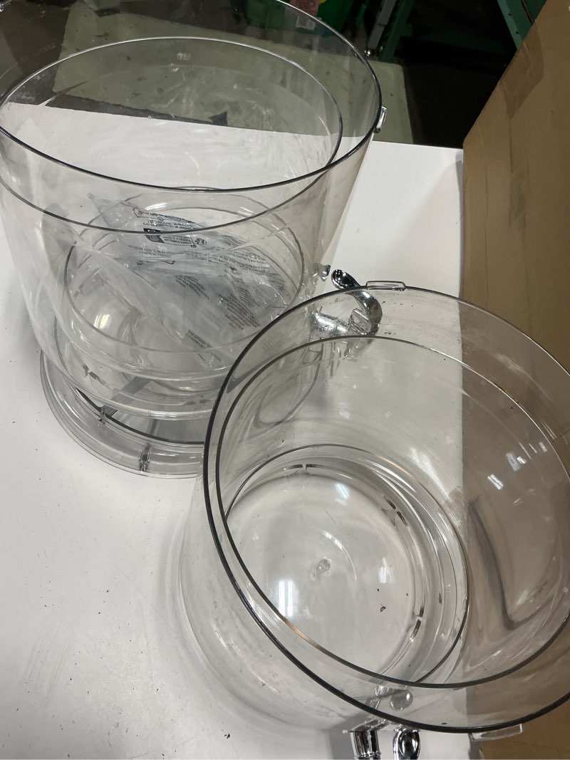 Condition photo showing As Is for 2 gallon beverage dispenser for parties 2 pack, bpa-free drink dispenser with no drip spigot, juice dispensers with stand, transparent plastic water dispenser, drink fountains with multi-function lid