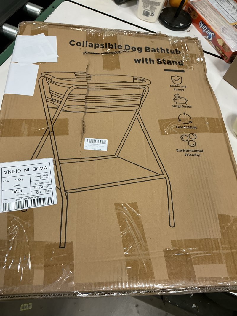 Condition photo showing New/Like New for FHTONGE Elevated Dog Bathtub Grooming Station with Drain Adjustable Collar, 2 in 1 Collapsible Dogs Beautify Bathtub Portable Pet Washing Station, Pet Tub for Small Medium Dog Cat Shower Hairdressing With Elevated Stand