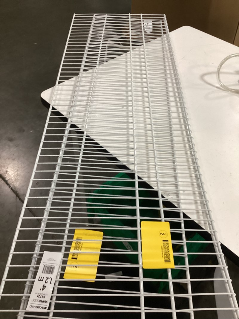 Condition photo showing As Is for superslide 48 in. l x 16 in. d white wire closet shelf