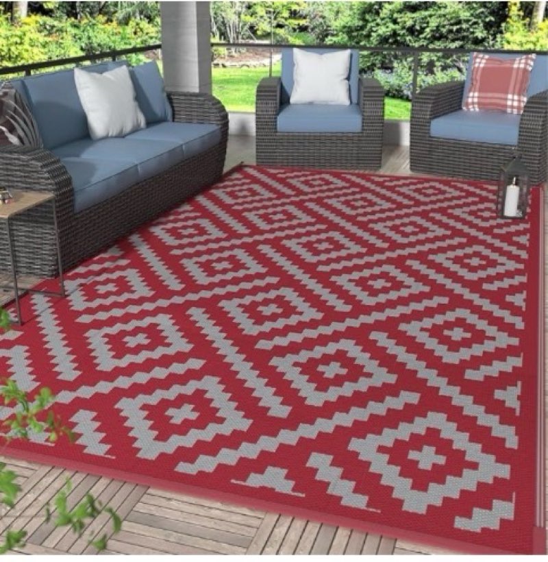 GENIMO Outdoor Rug for Patio Clearance, 6'x9' Waterproof Camping Mat, Reversible Plastic Straw Rugs 