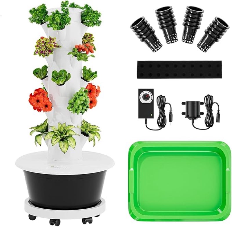specilite hydroponics growing system kit with full-spectrum grow light, movable hydroponic tower wit