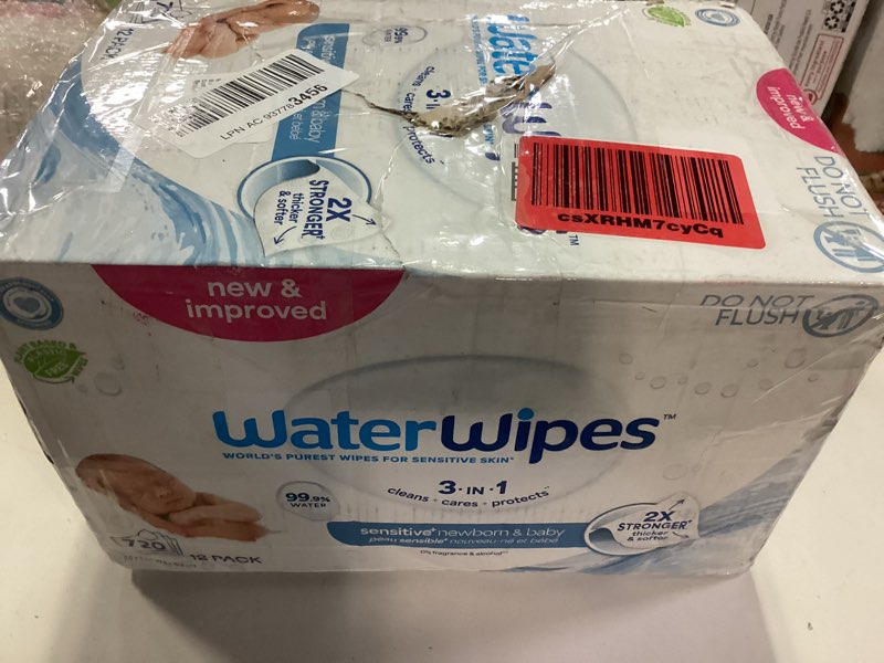 Condition photo showing New/Like New for WaterWipes Sensitive+ Newborn & Baby Wipes, 3-In-1 Cleans, Cares, Protects, 99.9% Water, Unscented & Hypoallergenic, 720 Count (12 Packs) 60 Count (Pack of 12)