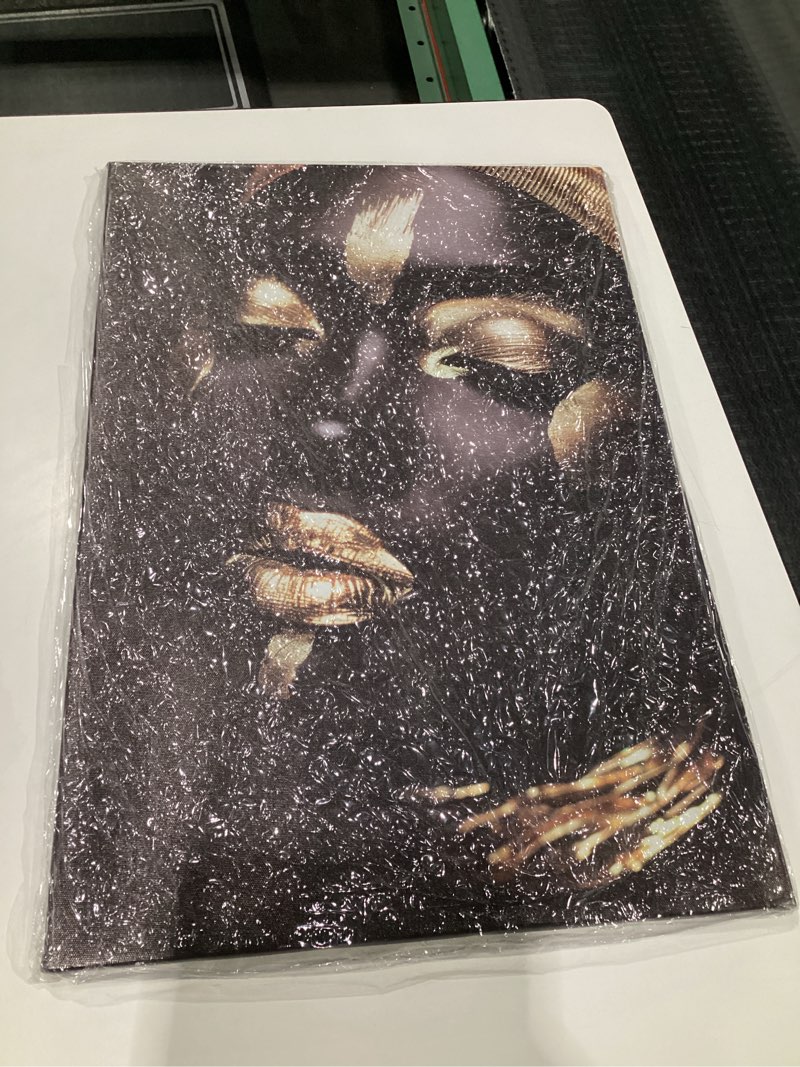 Condition photo showing New/Like New for KPLUNDO African American Women Wall Art Framed Black And Gold Black Girl Picture Canvas Print Abstract Black Woman Portrait Art Painting For Bedroom Bathroom Living Room Decor(Artwork-5,16"x24") Artwork-5 24"L x 16"W