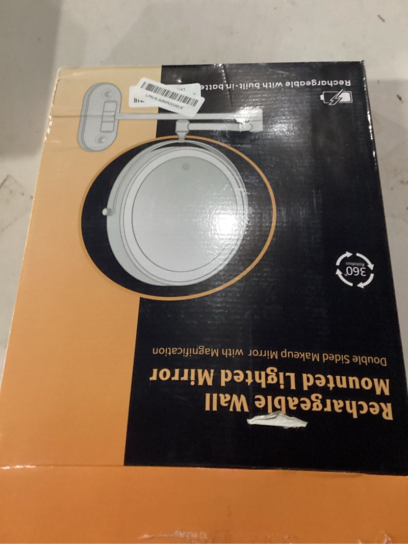 Condition photo showing New/Like New for Rechargeable Wall Mounted Lighted Makeup Vanity Mirror 8 inch 1X/10X Magnifying Bathroom Mirror with 3 Color Lights, Double Sided with Dimmable LED Lights, Extended Arm 360° Swivel Extension Mirror Silver