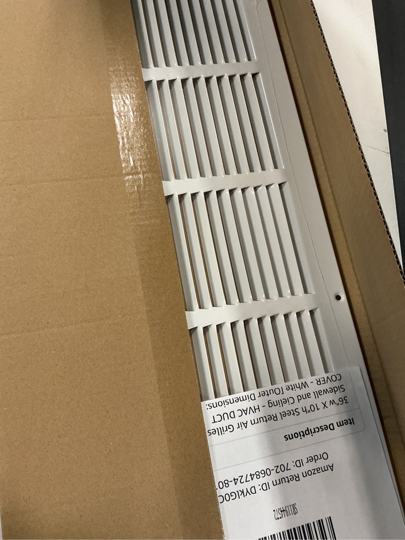 Condition photo showing New/Like New for HVAC Premium 30'' x 10'' [Duct Opening] Flat Stamped Steel Return Air Grille - Sidewall and Ceiling - HVAC Vent Duct Cover - White [Outer Dimensions: 31.75''w X 11.75''h]