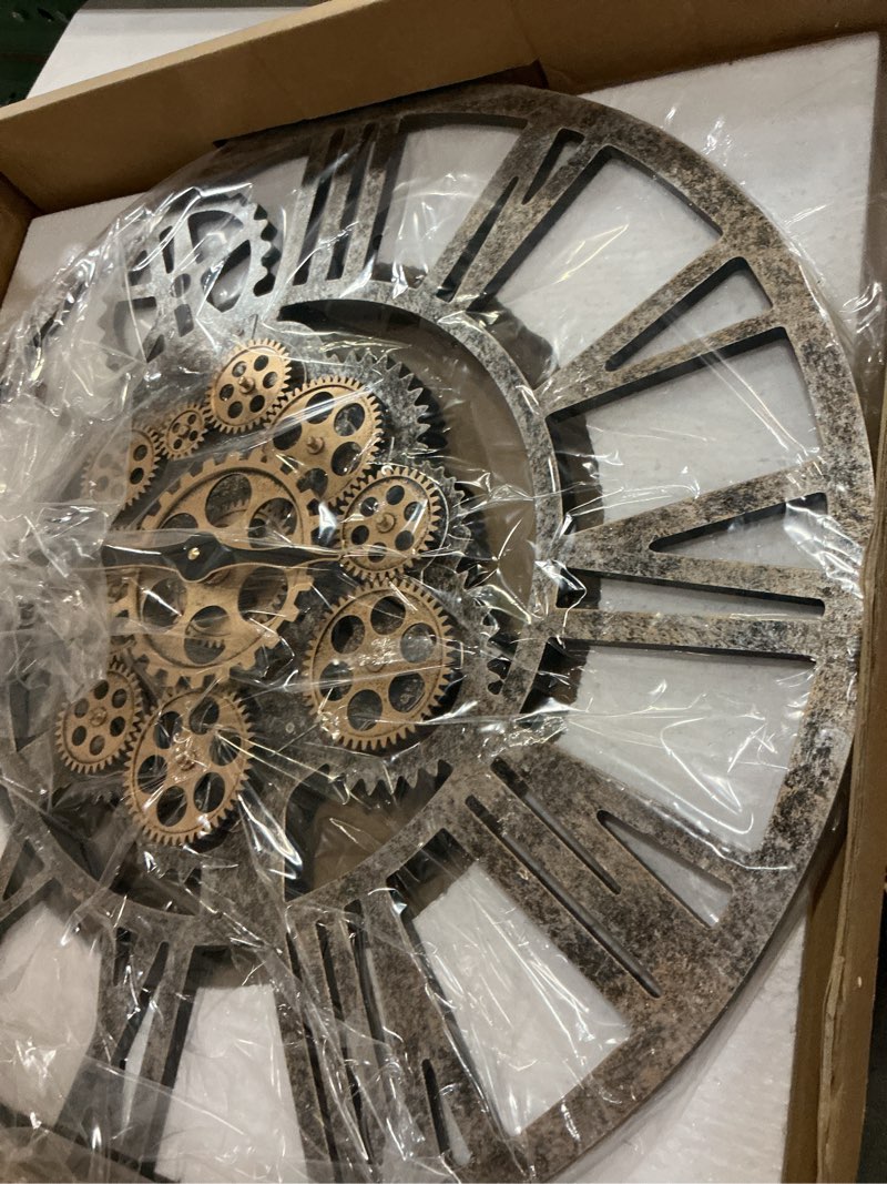 Condition photo showing New/Like New for lafocuse 23 inch real moving gear wall clock, steampunk wall clock gears rustic, farmhouse wooden large wall clocks for living room decor kitchen